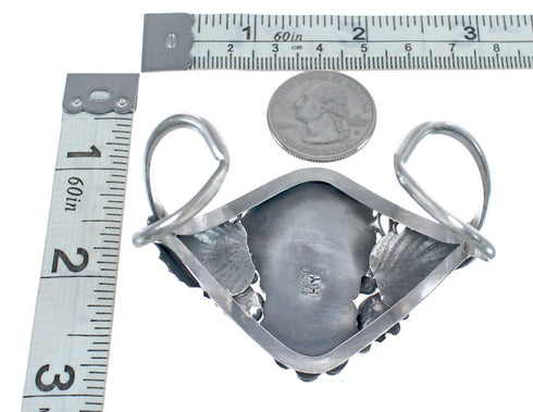 Native American Turquoise Coral Scalloped Leaf Sterling Silver Cuff Bracelet AX124851