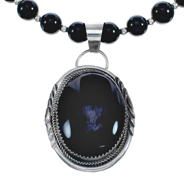 Native American Onyx Sterling Silver Bead Necklace JX125432