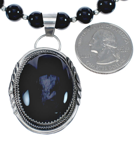 Native American Onyx Sterling Silver Bead Necklace JX125432
