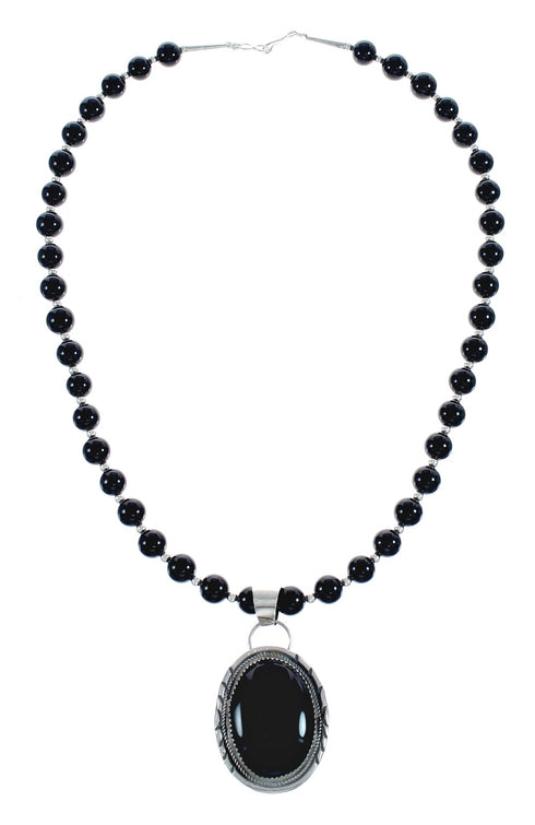Native American Onyx Sterling Silver Bead Necklace JX125431