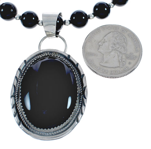 Native American Onyx Sterling Silver Bead Necklace JX125431
