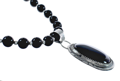 Native American Onyx Sterling Silver Bead Necklace JX125431