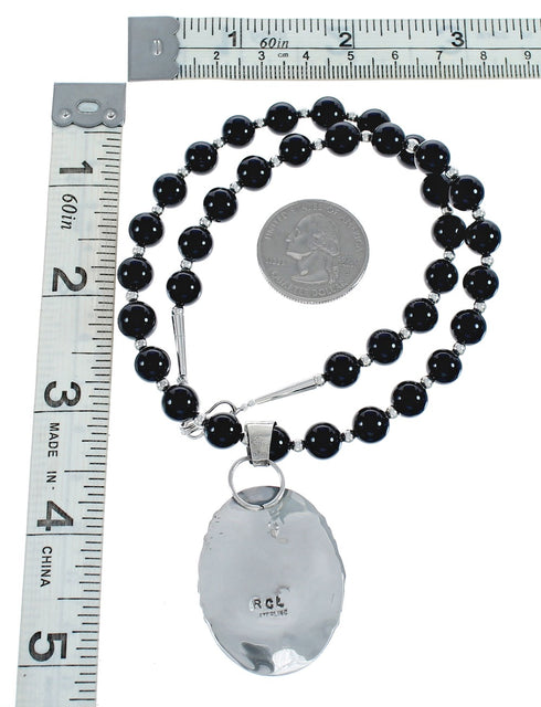 Native American Onyx Sterling Silver Bead Necklace JX125431