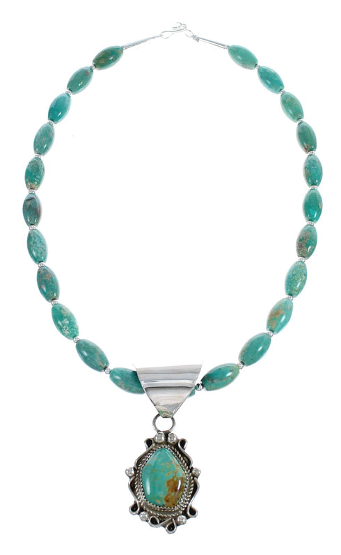 Native American Genuine Sterling Silver Turquoise Bead Necklace Set JX125455