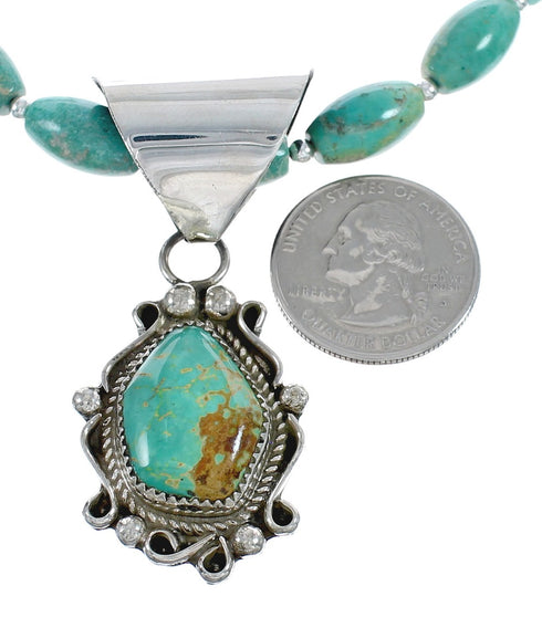 Native American Genuine Sterling Silver Turquoise Bead Necklace Set JX125455
