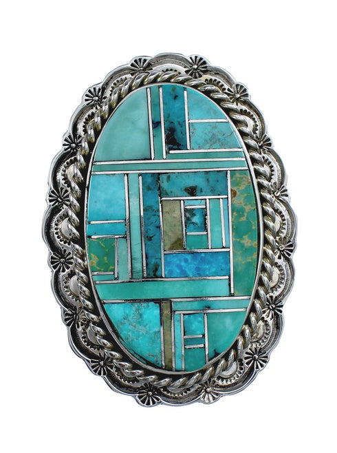 Native American Sterling Silver Turquoise Inlay Ring Size 8-1/2 AX124963