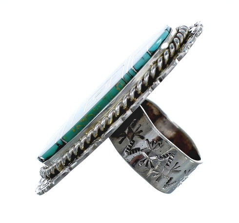 Native American Sterling Silver Turquoise Inlay Ring Size 8-1/2 AX124963