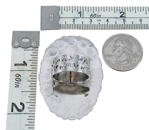 Native American Sterling Silver Turquoise Inlay Ring Size 8-1/2 AX124963