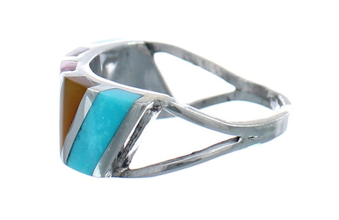 Native American Sterling Silver Multicolor Ring Size 7-3/4 AX124974