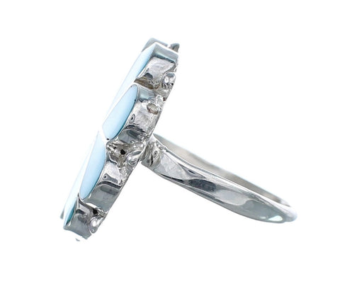 Sterling Silver And Turquoise Zuni Flower Ring Size 7-3/4 AX124996