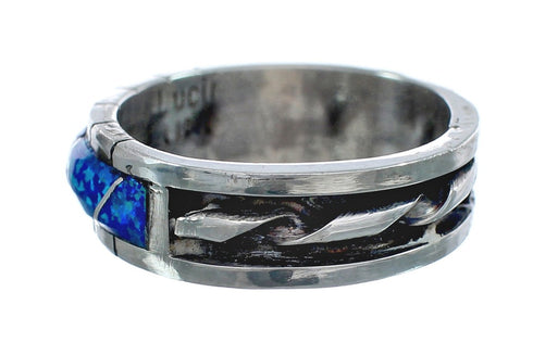 Blue Opal Inlay Zuni Sterling Silver Ring Size 9 AX124942