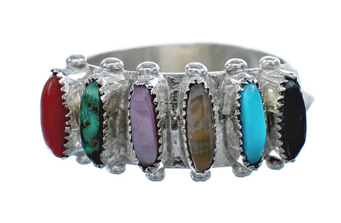 Native American Zuni Sterling Silver Multicolor Needlepoint Ring Size 7 AX124906