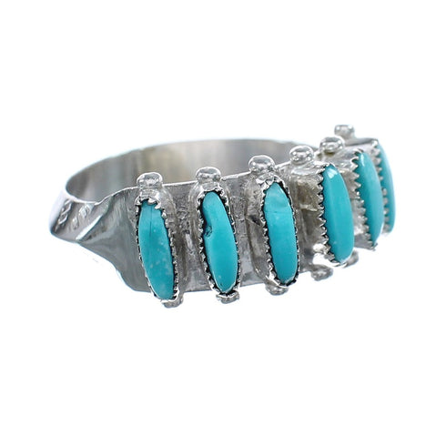 Native American Zuni Sterling Silver Turquoise Needlepoint Ring Size 6-3/4 NN20720