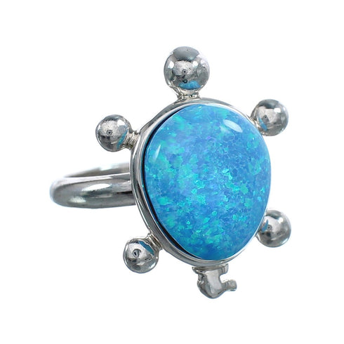Native American Navajo Blue Opal Sterilng Silver Turtle Ring Size 7-1/2 AX125036