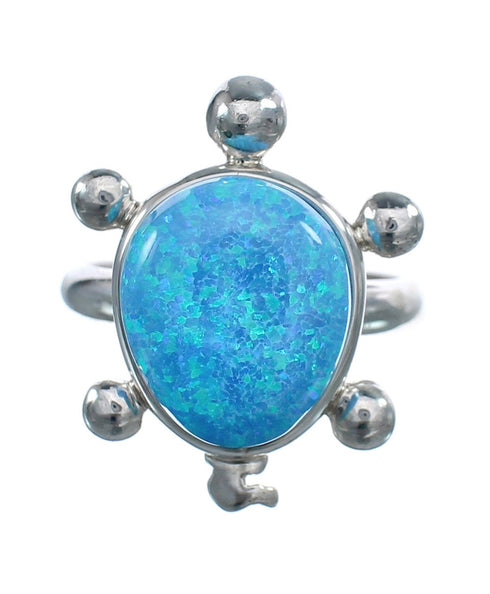 Native American Navajo Blue Opal Sterilng Silver Turtle Ring Size 7-1/2 AX125036