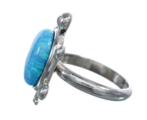 Native American Navajo Blue Opal Sterilng Silver Turtle Ring Size 7-1/2 AX125036