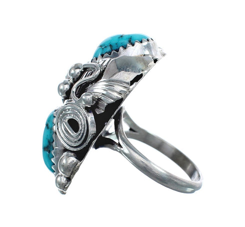 Authentic Sterling Silver Navajo Turquoise Leaf Design Ring Size 7-3/4 AX125024