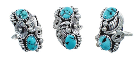 Authentic Sterling Silver Navajo Turquoise Leaf Design Ring Size 6 AX125022