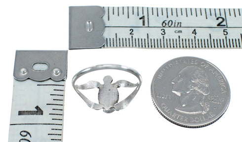 Zuni Sterling Silver Turquoise Inlay Turtle Ring Size 8-1/4 NN20843