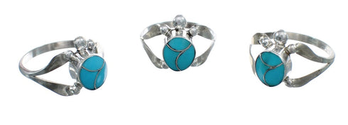 Zuni Sterling Silver Turquoise Inlay Turtle Ring Size 5 AX124888