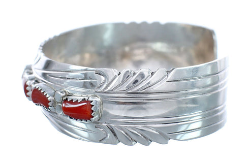 Native American Navajo Coral Sterling Silver Cuff Bracelet JX124985