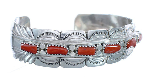 Native American Navajo Coral Sterling Silver Cuff Bracelet JX124995