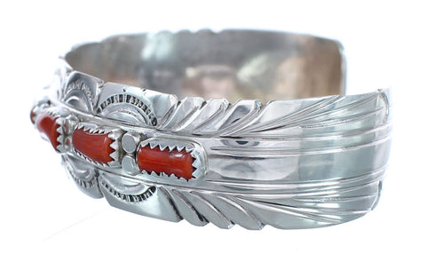 Native American Navajo Coral Sterling Silver Cuff Bracelet JX124995