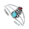 Sterling Silver Turquoise And Coral Navajo Leaf And Flower Cuff Bracelet JX125003