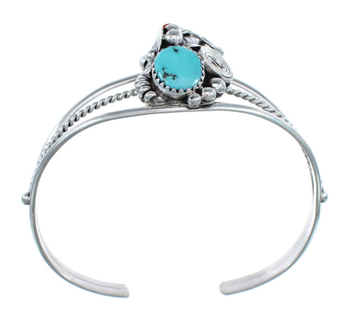Sterling Silver Turquoise And Coral Navajo Leaf And Flower Cuff Bracelet JX125003
