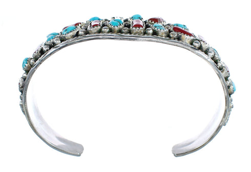 Coral and Turquoise Sterling Silver Authentic Navajo Cuff Bracelet JX125023
