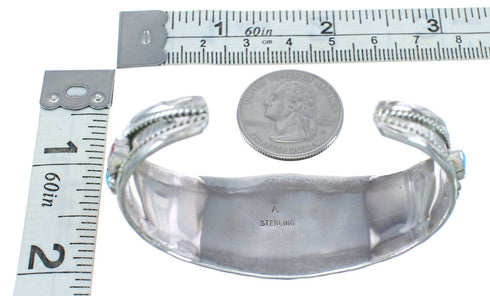 Coral and Turquoise Sterling Silver Authentic Navajo Cuff Bracelet JX125023