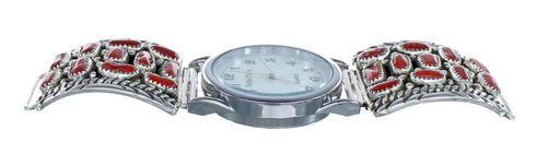 Navajo Genuine Sterling Silver Coral Stone Watch JX124980