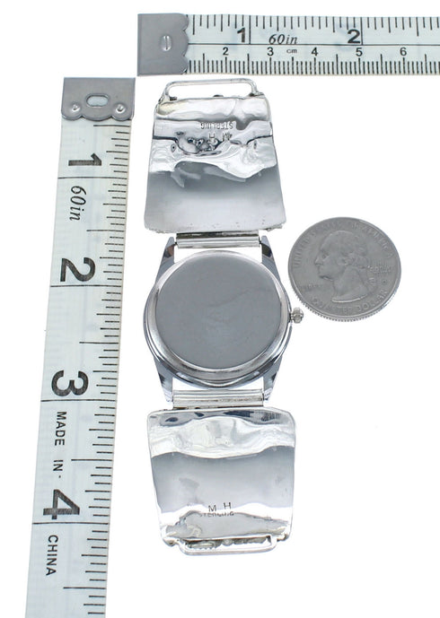 Navajo Genuine Sterling Silver Coral Stone Watch JX124980