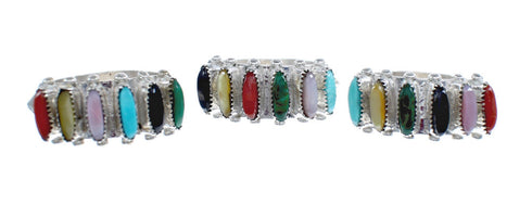 Native American Zuni Sterling Silver Multicolor Needlepoint Ring Size 8-1/4 AX124907