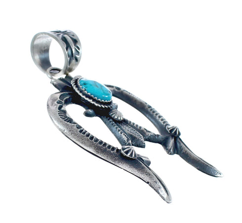 Genuine Sterling Silver Navajo Turquoise Naja Pendant AX125528