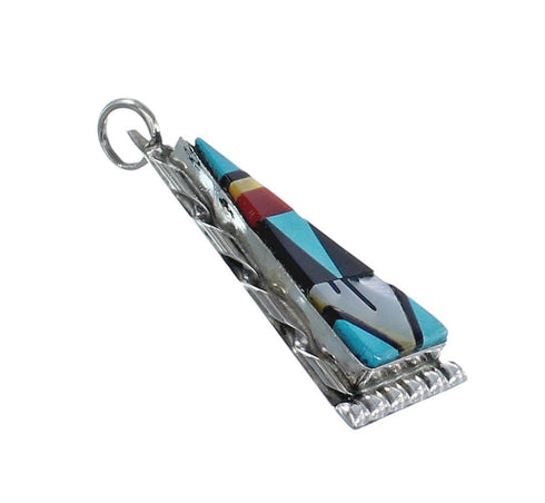 Zuni Indian Sterling Silver And Multicolor Inlay Pendant AX125430