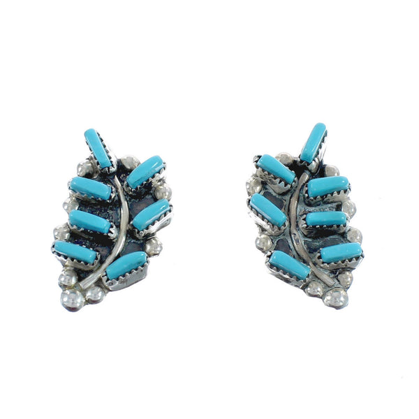 Turquoise Needlepoint Zuni Genuine Sterling Silver Leaf Post Earrings AX125420