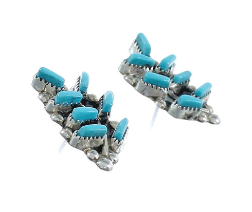 Turquoise Needlepoint Zuni Genuine Sterling Silver Leaf Post Earrings AX125420