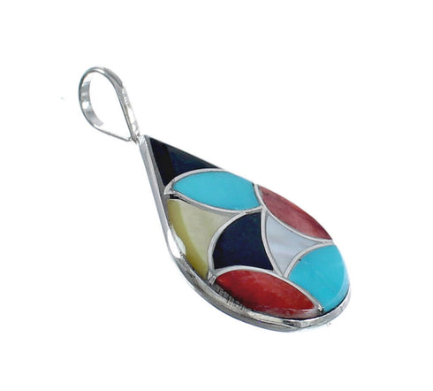 Native American Zuni Multicolor Tear Drop Sterling Silver Pendant AX125443