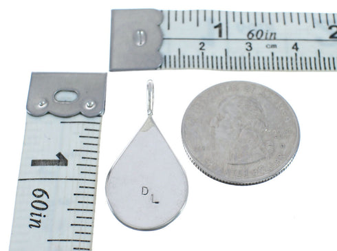 Native American Zuni Multicolor Tear Drop Sterling Silver Pendant AX125443