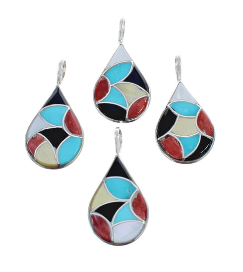 Native American Zuni Multicolor Tear Drop Sterling Silver Pendant AX125443