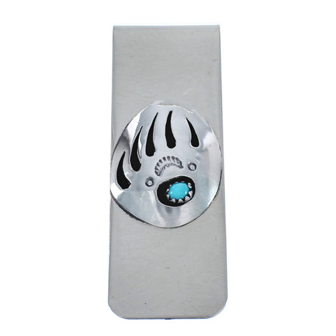 Native American Sterling Silver Turquoise Bear Paw Money Clip AX125130