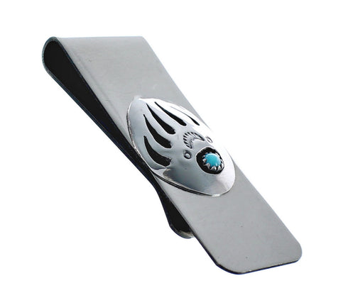 Native American Sterling Silver Turquoise Bear Paw Money Clip AX125130
