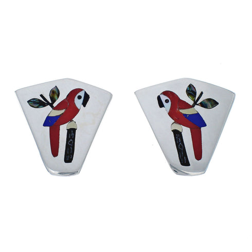 Sterling Silver Zuni Multicolor Parrot Bird Earrings AX125143