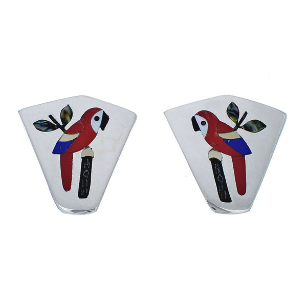 Sterling Silver Zuni Multicolor Parrot Bird Earrings AX125143