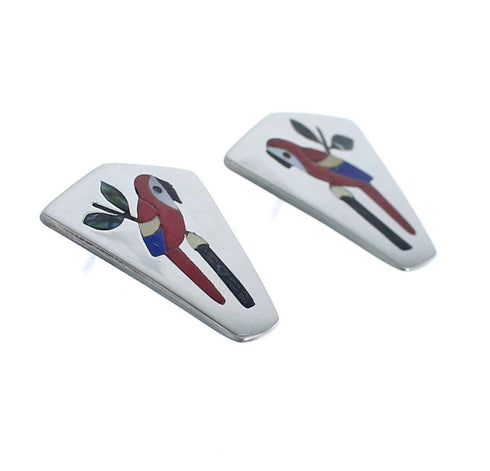 Sterling Silver Zuni Multicolor Parrot Bird Earrings AX125143