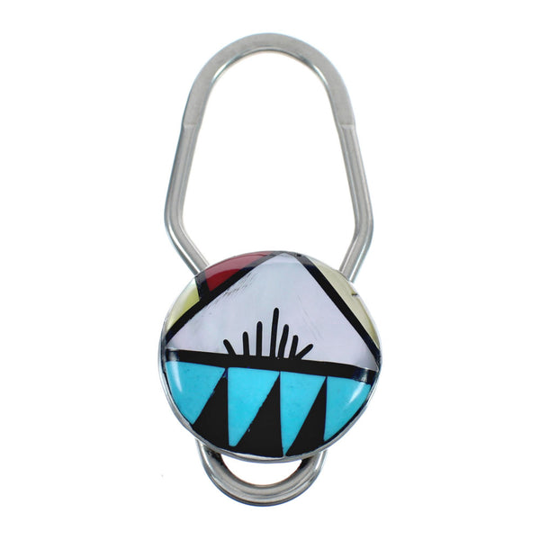 Navajo Zuni Multicolor Inlay Sterling Silver Key Chain NN20279