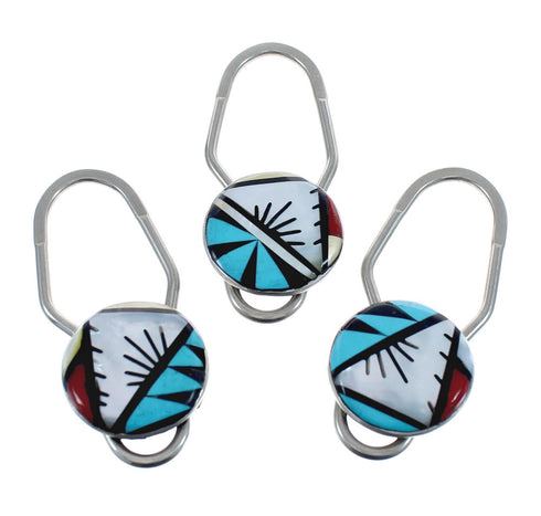 Navajo Zuni Multicolor Inlay Sterling Silver Key Chain NN20279