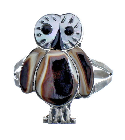 Multicolor Inlay Owl Sterling Silver Zuni Ring Size 6-3/4 AX125311