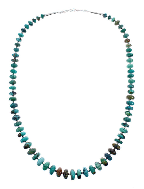 Native American Sterling Silver And Turquoise Graduated Rondelle Bead Necklace JX125513